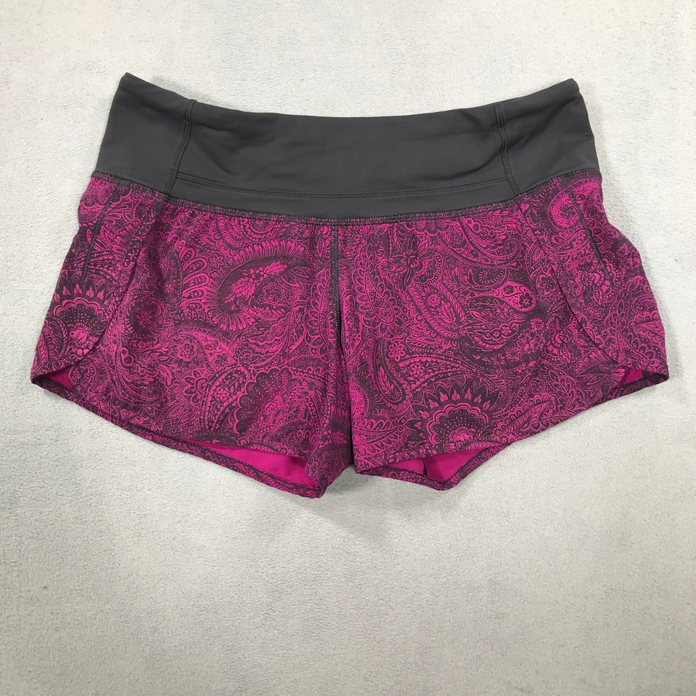Lululemon Speed Up Shorts Womens 4 Pink Black Paisley Excellent Running Athletic